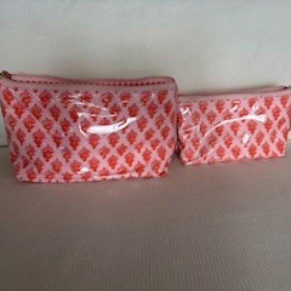 Mark and Graham Clean Coated Travel Pouch, Set of 2- Pink-Orange Block Print - Picture 1 of 10